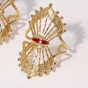 Gold Tone‎ Stainless Steel Fan Shape Statement Ring Accent Adjustable